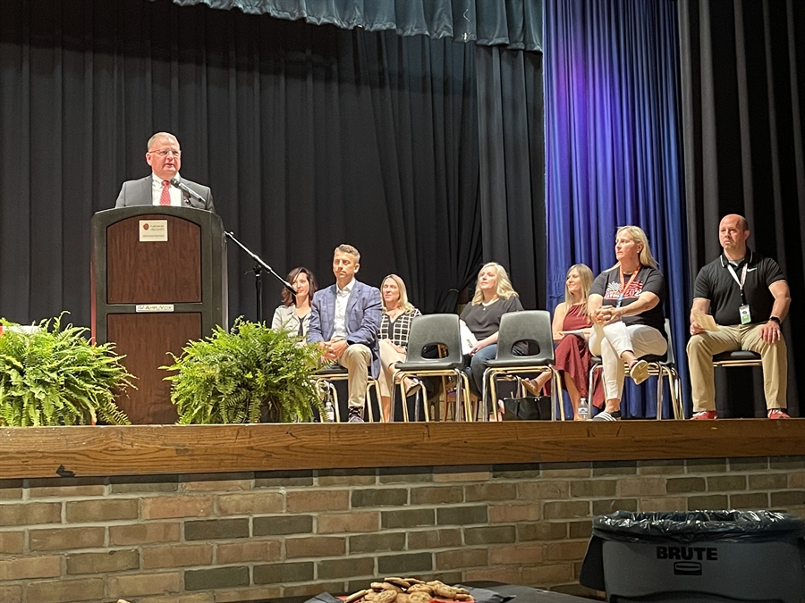 Superintendent Brad Hall commends the award recipients.